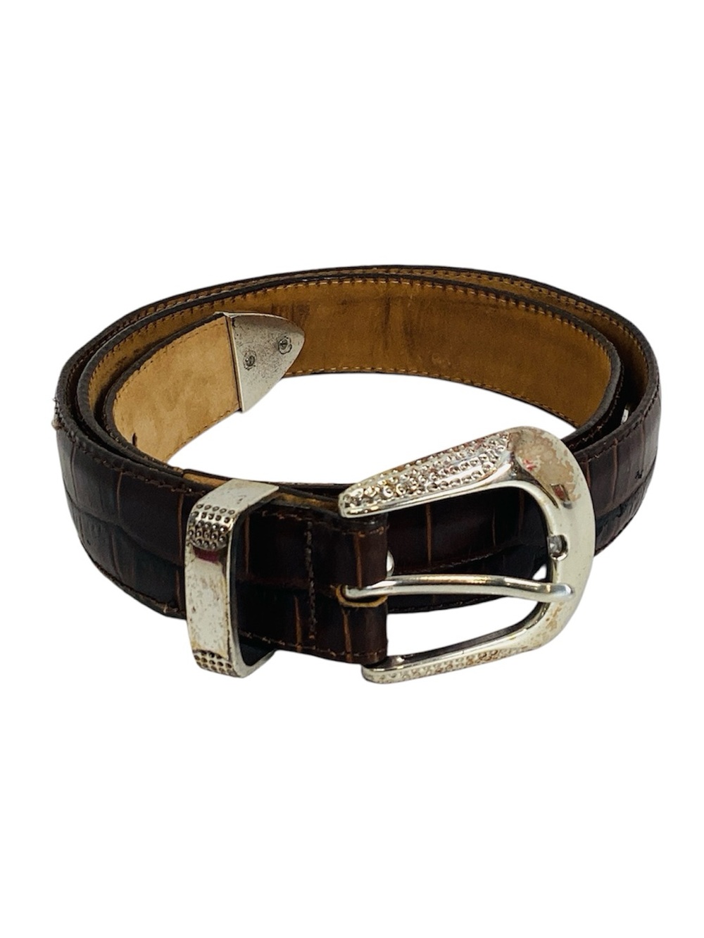 🦋 Brown Leather Belt with Decorative Silver Buckle